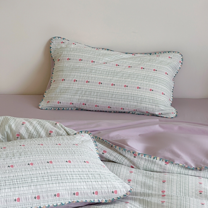 91家纺网 家纺一手货源 找家纺 觅糖家纺 2025新款色织提花贝壳边三角针系列四件套 温柔郁金香