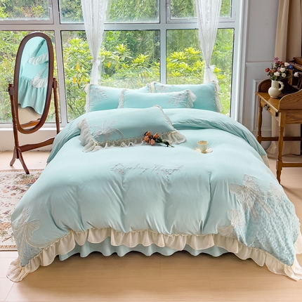 91家纺网 家纺一手货源 找家纺 （总）睡美人 2025韩版全锦棉刺绣公主风蕾丝床裙款四件套-蝶恋花