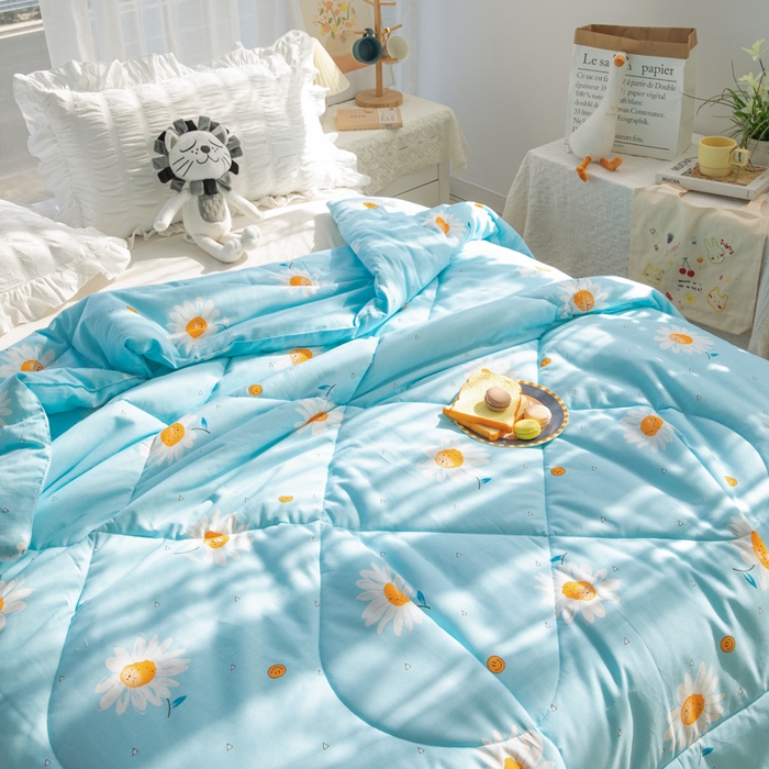 91家纺网 家纺一手货源 找家纺 小清新印花里外全棉夏被纱布夏被纯棉夏被棉花被夏凉被空调被子儿童夏被 小雏菊 蓝