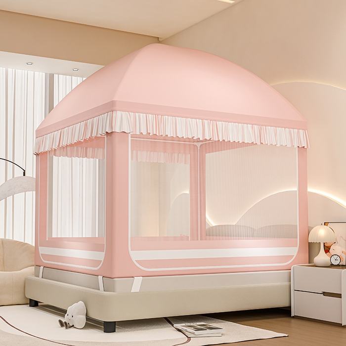 91家纺网 家纺一手货源 找家纺 冉美家纺 2025新款屋顶式遮光防尘防摔蚊帐 秘密花园-樱花粉