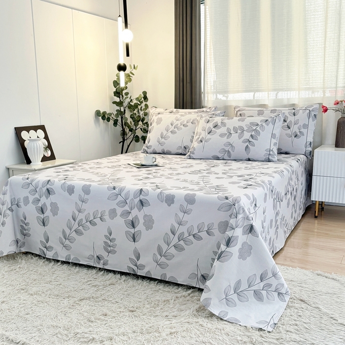 91家纺网 家纺一手货源 找家纺 伊而梦蚊帐 2025新款A类老粗布抗菌床单 风中叶-灰