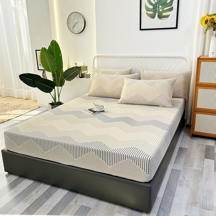 91家纺网 家纺一手货源 找家纺 伊而梦蚊帐 2025新款原棉老粗布床笠 波浪条