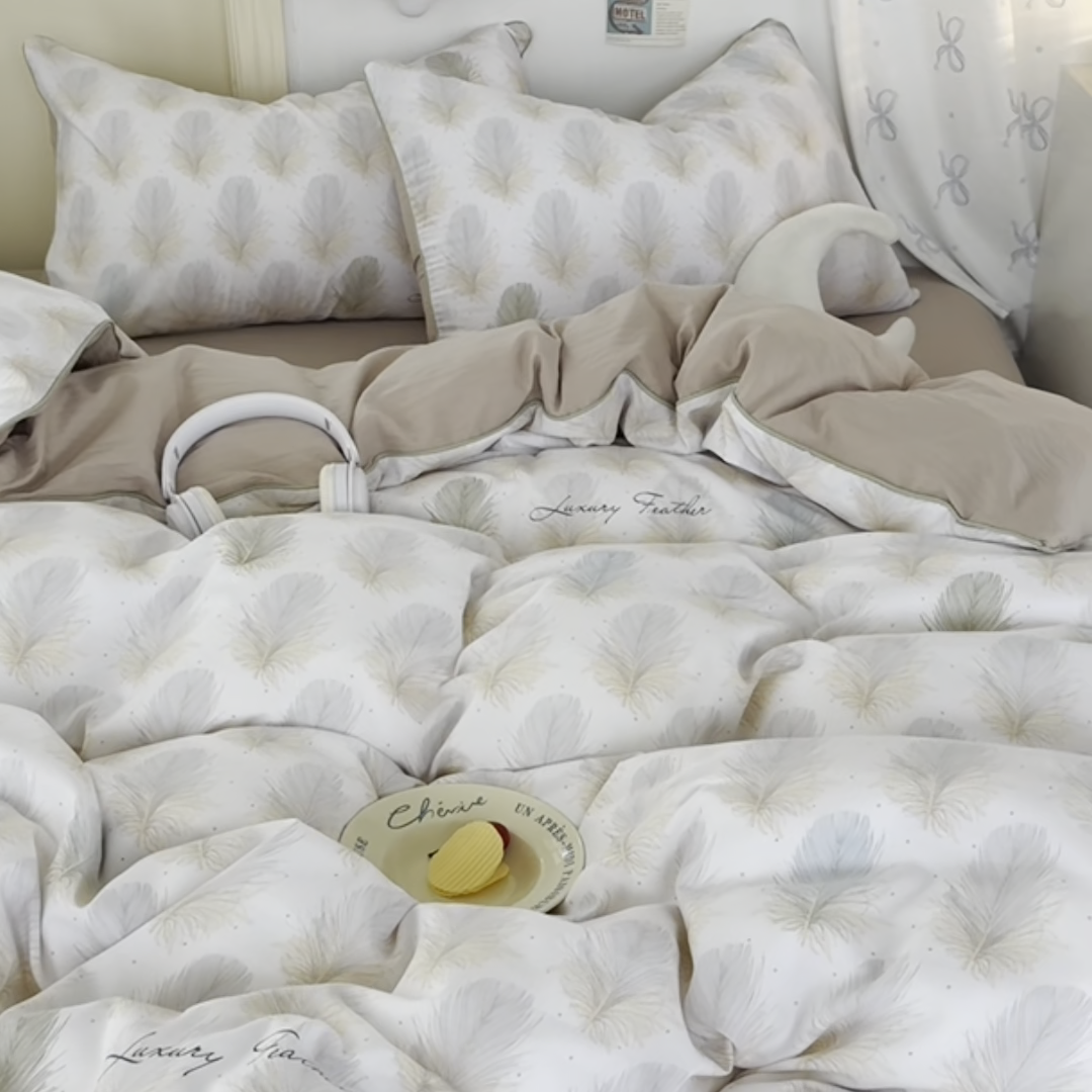 91家纺网 家纺一手货源 找家纺 潮邦创意家居 2025新款云柔棉立体嵌绳款小清新四件套 羽影流光