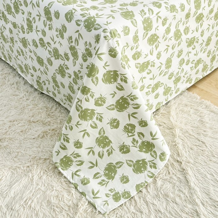 91家纺网 家纺一手货源 找家纺 伊而梦蚊帐 2025新款A类老粗布抗菌床单 剪影花-绿