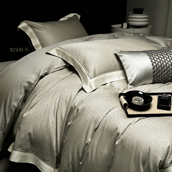 91家纺网 家纺一手货源 找家纺 涞澳家纺 2025新款天丝棉色织提花四件套 丝蕴-绿