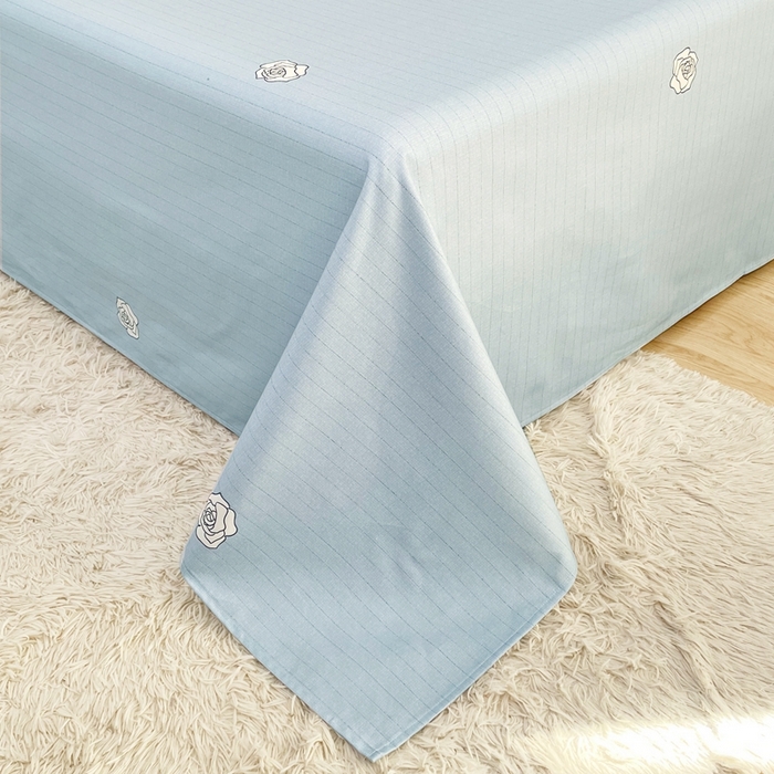 91家纺网 家纺一手货源 找家纺 伊而梦蚊帐 2025新款A类老粗布抗菌床单 玫瑰线-蓝