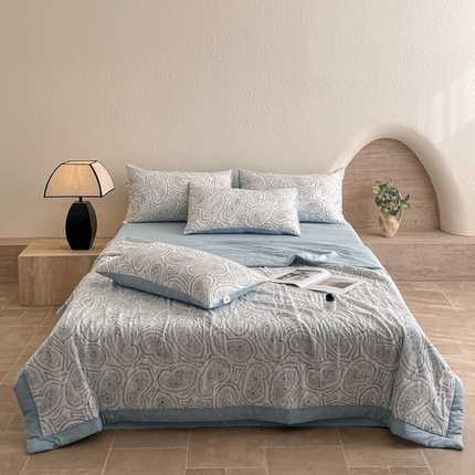 91家纺网 家纺一手货源 找家纺 （总）慕晨 2025新款全棉双层纱四件套莱赛尔夏被莱赛尔夏被四件套天丝夏凉被直播