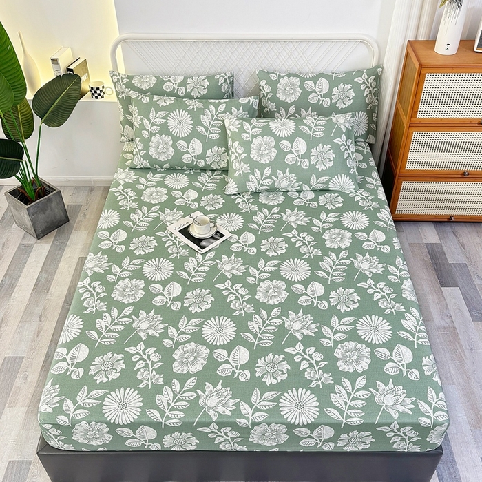 91家纺网 家纺一手货源 找家纺 伊而梦蚊帐 2025新款原棉老粗布床笠 春草青