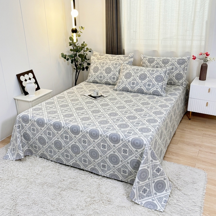 91家纺网 家纺一手货源 找家纺 伊而梦蚊帐 2025新款A类老粗布抗菌床单 十方景-蓝