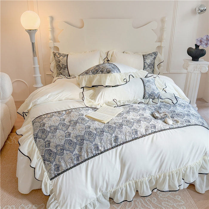 91家纺网 家纺一手货源 找家纺 （总）富盛 2025新款水洗亲肤棉浮雕提花公主风四件套