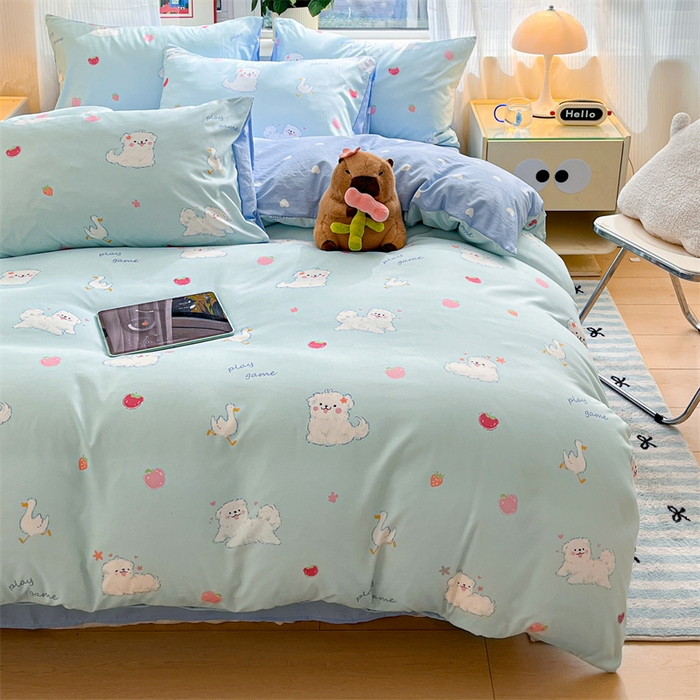 91家纺网 家纺一手货源 找家纺 盛秋家纺 2025新款卡通单被套 甜心猫+蓝爱心