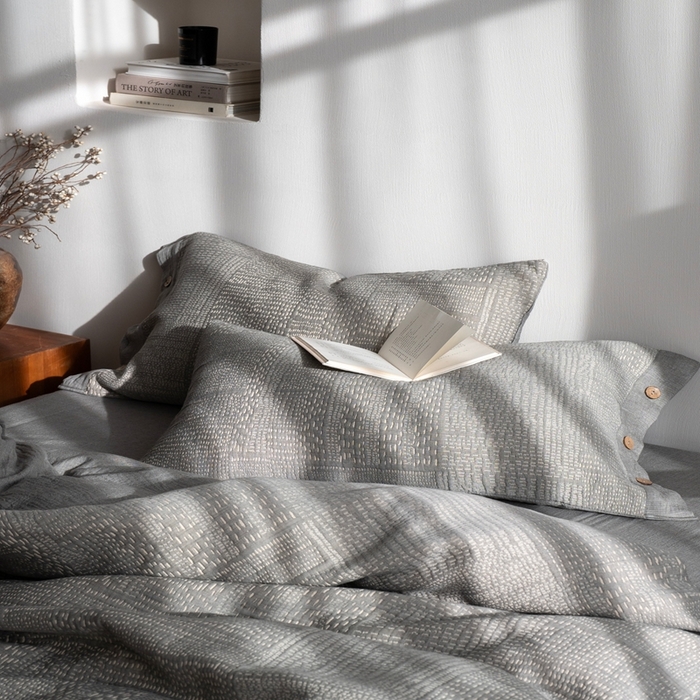 91家纺网 家纺一手货源 找家纺 （总）璞素2025新款全棉色织三层纱四件套-银河