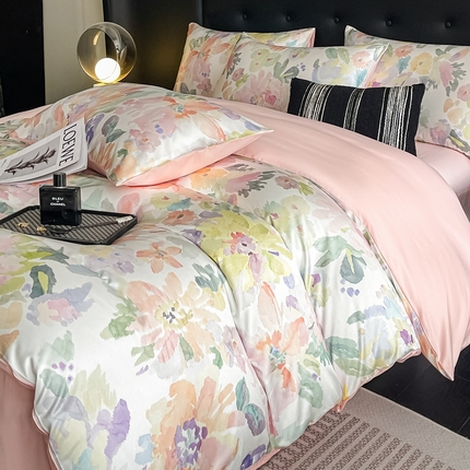 91家纺网 家纺一手货源 找家纺 （总）梦幻之城 2025新款水洗真丝数码印花简易款四件套