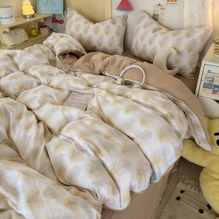 91家纺网 家纺一手货源 找家纺 潮邦创意家居 2025新款云柔棉立体嵌绳款小清新四件套 羽影流光