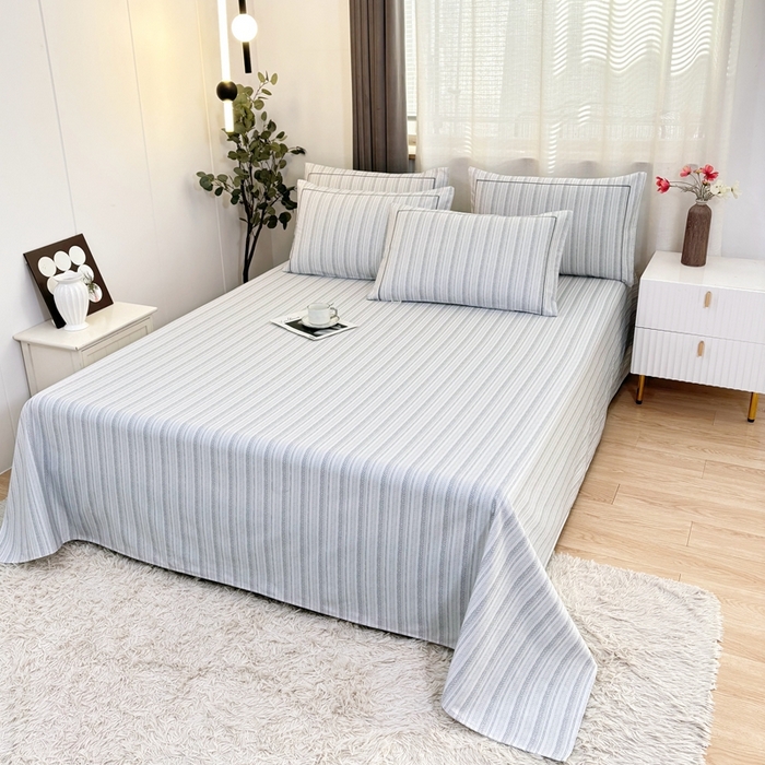 91家纺网 家纺一手货源 找家纺 伊而梦蚊帐 2025新款A类老粗布抗菌床单 麻花条-灰