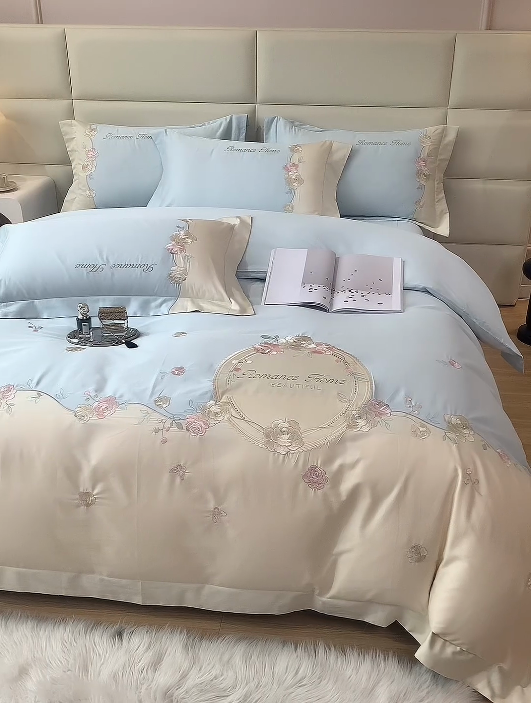 91家纺网 家纺一手货源 找家纺 （总）女子家纺 2025新款高支高密140克磨毛刺绣四件套--浪漫时光