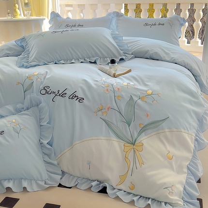 凯美家居 2025新款超柔亲肤磨毛刺绣花仙子系列四件套 花仙子 浅蓝
