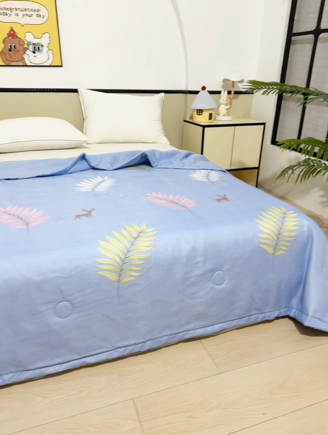 91家纺网 家纺一手货源 找家纺 侨鑫 2025新款亲肤水洗棉夏被宽边 心悦蓝