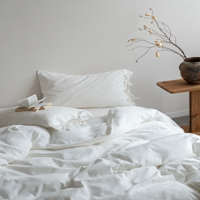 91家纺网 家纺一手货源 找家纺 璞素2025新款全棉色织三层纱四件套-半谷·清荷 清荷