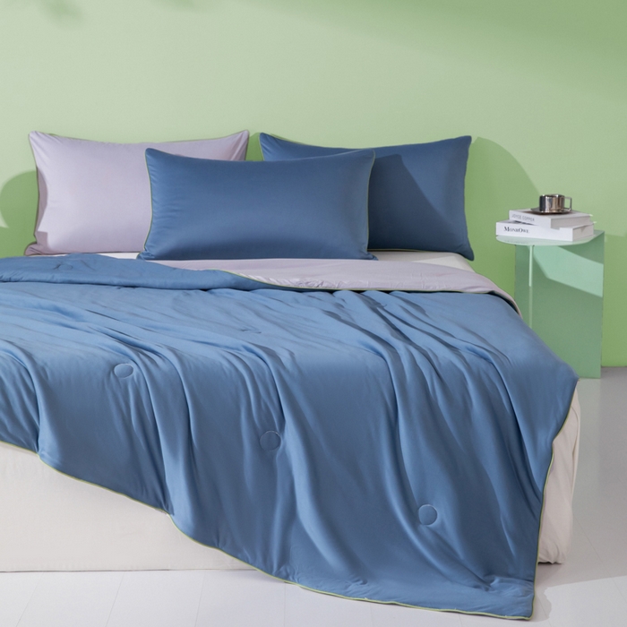 91家纺网 家纺一手货源 找家纺 吾诺 2025 针织棉夏被双拼色大豆夏被子被芯夏凉被空调被 宝蓝-烟紫