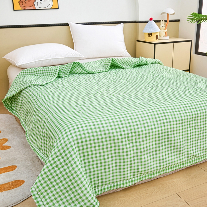 91家纺网 家纺一手货源 找家纺 侨鑫 2025新款亲肤水洗棉夏被宽边 绿色格调