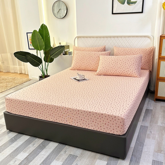 91家纺网 家纺一手货源 找家纺 伊而梦蚊帐 2025新款原棉老粗布床笠 粉玫瑰