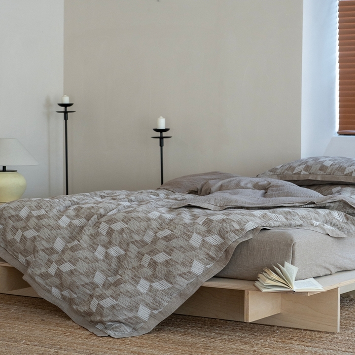 91家纺网 家纺一手货源 找家纺 璞素2025新款全棉色织三层纱四件套 咖色