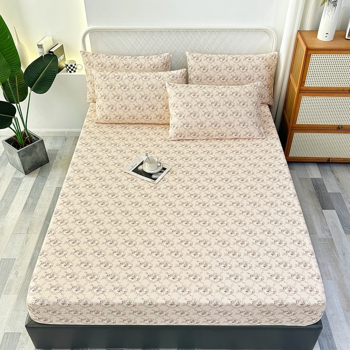 91家纺网 家纺一手货源 找家纺 伊而梦蚊帐 2025新款原棉老粗布床笠 玫瑰格