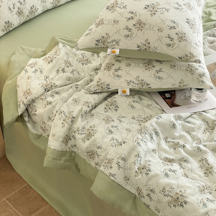 91家纺网 家纺一手货源 找家纺 慕晨 2025新款全棉双层纱四件套莱赛尔夏被莱赛尔夏被四件套天丝夏凉被直播 羽葵