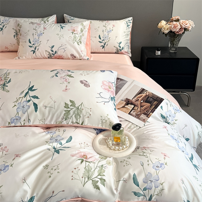 91家纺网 家纺一手货源 找家纺 笙意家纺2025新款水洗冰丝数码印花暗盒款四件套 蝶梦