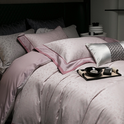 涞澳家纺 2025新款天丝棉色织提花四件套 凌烟-粉