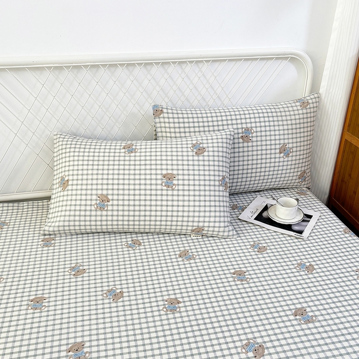 91家纺网 家纺一手货源 找家纺 伊而梦蚊帐 2025新款原棉老粗布床笠 方格狗