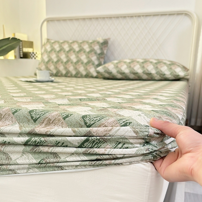 91家纺网 家纺一手货源 找家纺 伊而梦蚊帐 2025新款原棉老粗布床笠 千鸟绿