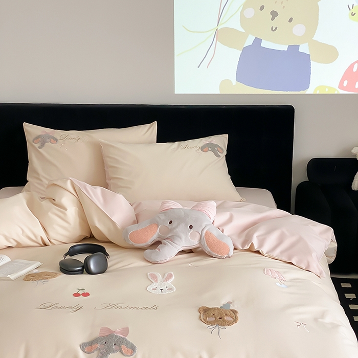 91家纺网 家纺一手货源 找家纺 （总）鹿班家居 2025新品四季款100S长绒棉四件套-欢乐象【标准会员-20元】