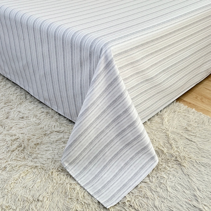 91家纺网 家纺一手货源 找家纺 伊而梦蚊帐 2025新款A类老粗布抗菌床单 麻花条-灰