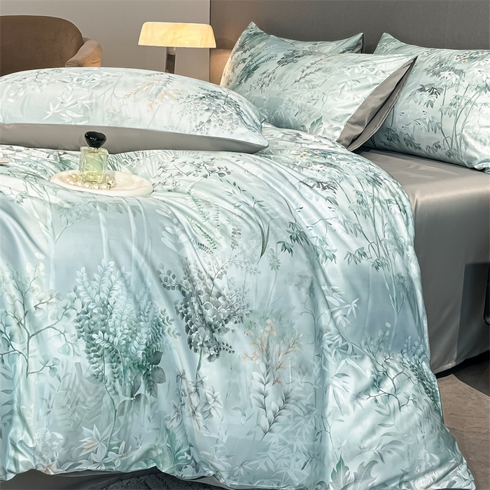 91家纺网 家纺一手货源 找家纺 笙意家纺2025新款水洗冰丝数码印花暗盒款四件套 浮影