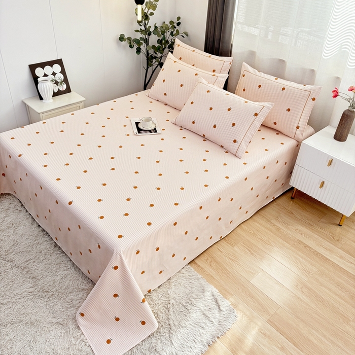 91家纺网 家纺一手货源 找家纺 伊而梦蚊帐 2025新款A类老粗布抗菌床单 橘子格-橙