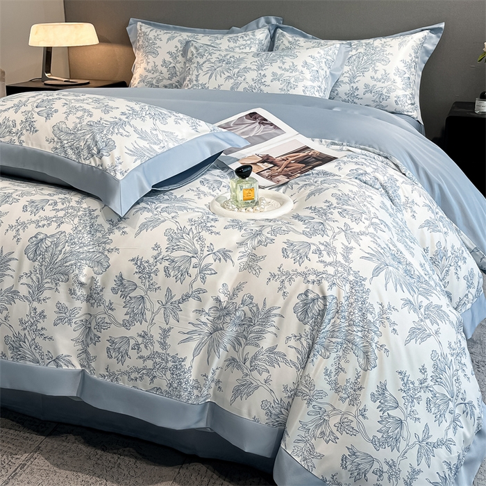 91家纺网 家纺一手货源 找家纺 笙意家纺 2025新款水洗冰丝数码印花宽边四件套 仙草