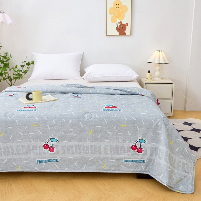 91家纺网 家纺一手货源 找家纺 2025新款亲肤绒礼品夏被窄边 仲夏樱桃