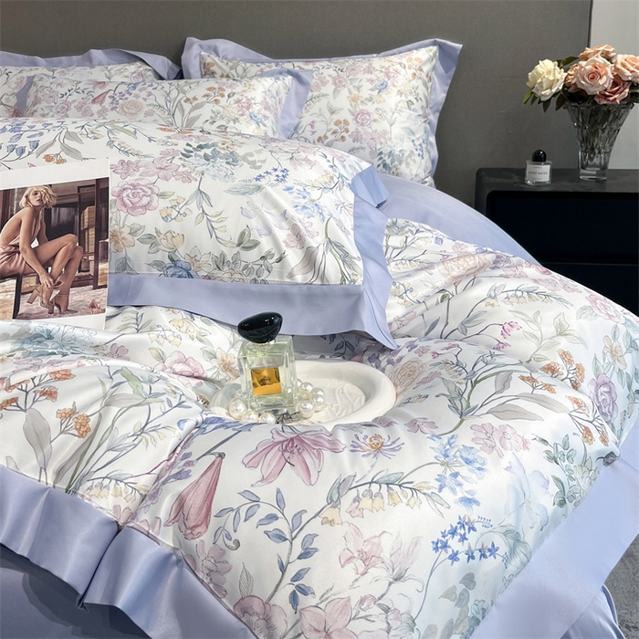 91家纺网 家纺一手货源 找家纺 笙意家纺 2025新款水洗冰丝数码印花宽边四件套 年华