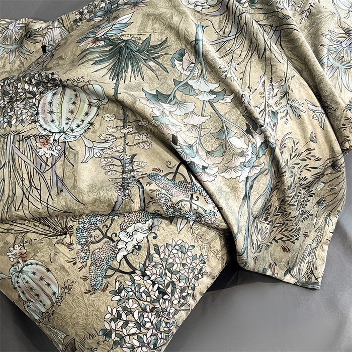 91家纺网 家纺一手货源 找家纺 笙意家纺2025新款水洗冰丝数码印花暗盒款四件套 妙然-灰