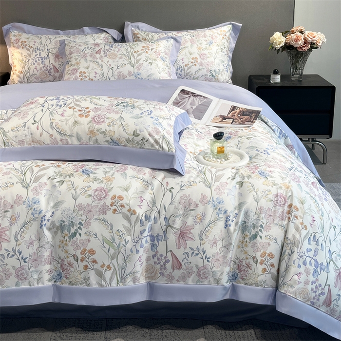 91家纺网 家纺一手货源 找家纺 笙意家纺 2025新款水洗冰丝数码印花宽边四件套 年华