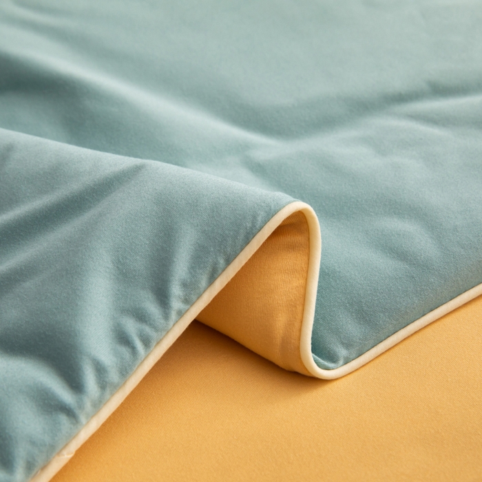 91家纺网 家纺一手货源 找家纺 吾诺 2025 针织棉夏被双拼色大豆夏被子被芯夏凉被空调被 星兰-杏黄