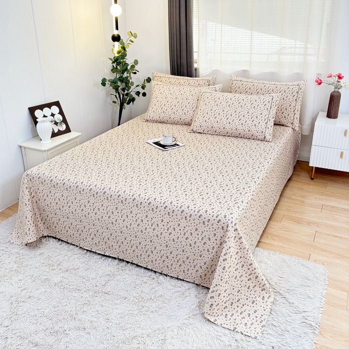 91家纺网 家纺一手货源 找家纺 伊而梦蚊帐 2025新款A类老粗布抗菌床单 灰兰花-米