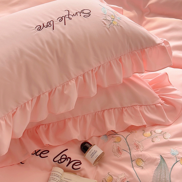 91家纺网 家纺一手货源 找家纺 凯美家居 2025新款超柔亲肤磨毛刺绣花仙子系列四件套 花仙子 粉玉