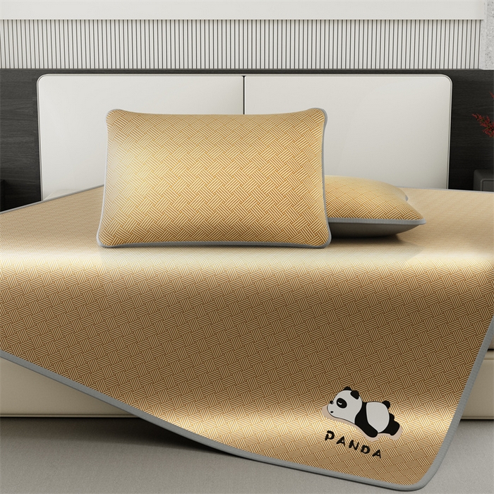 91家纺网 家纺一手货源 找家纺 鑫姿 2025新款5A抗菌A类冰丝凉席-饼干花熊猫款 床笠-熊猫-棕色