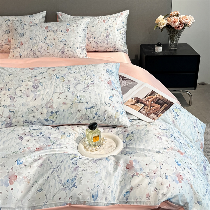 91家纺网 家纺一手货源 找家纺 笙意家纺2025新款水洗冰丝数码印花暗盒款四件套 流年