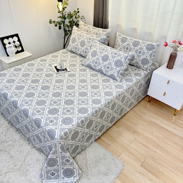 91家纺网 家纺一手货源 找家纺 伊而梦蚊帐 2025新款A类老粗布抗菌床单 十方景-蓝