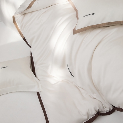 91家纺网 家纺一手货源 找家纺 （总）涞澳家纺 2025新款天丝棉双色拼边绣字款四件套-可夏系列