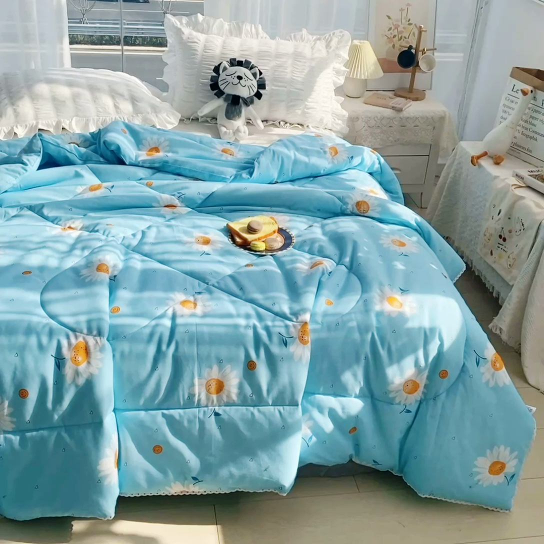 91家纺网 家纺一手货源 找家纺 棉乐町 2025新款全棉棉花夏凉被纯棉夏被空调被子 小雏菊 蓝